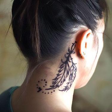 Cool Feathers Behind Ear Tattoo