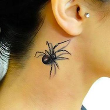 3D Spider Under Ear Tattoo