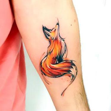 Cute Watercolor Fox Tattoo