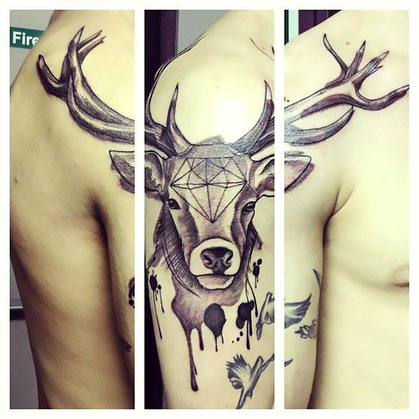 Deer Head on Arm Tattoo Idea