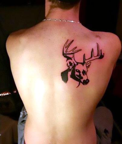Deer Head on Back Tattoo Idea