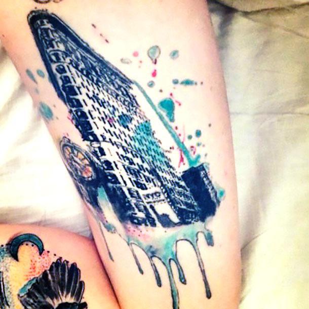 Abstract Building on Thigh Tattoo Idea
