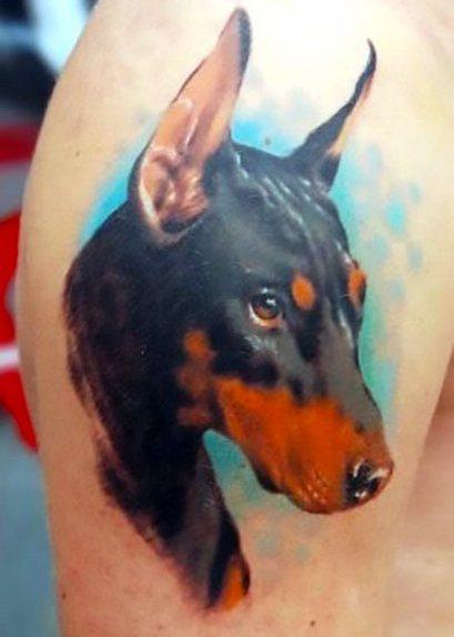 Doberman Dog Portrait Tattoo Idea