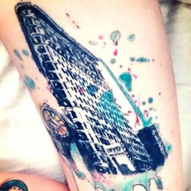 Abstract Building on Thigh Tattoo