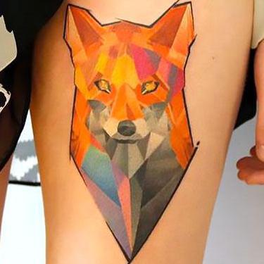 Fox Head on Thigh Tattoo