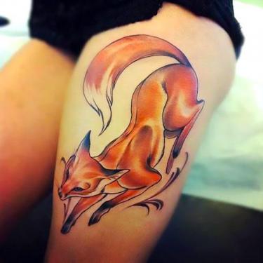 Fox on Thigh Tattoo