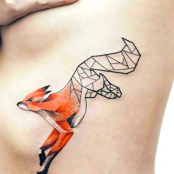 Half Geomeiric Fox Tattoo Idea