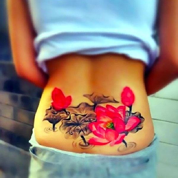 Cool Flowers on Lower Back Tattoo Idea