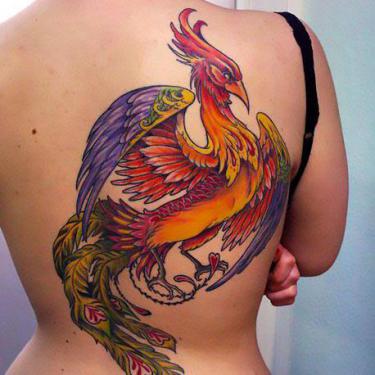 Cool Phoenix Tattoo on Back Tattoo