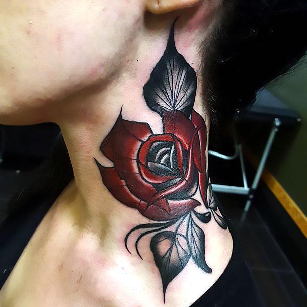Cool Rose on Neck Tattoo Idea