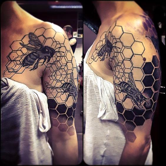 Honeycomb With Bees Tattoo Idea