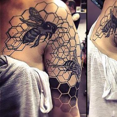 Honeycomb With Bees Tattoo