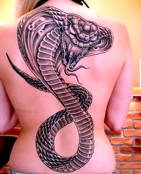 Large King Cobra on Back Tattoo Idea
