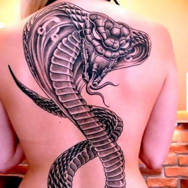Large King Cobra on Back Tattoo