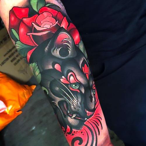 Traditional Panther Head by Jesse Germs @ Otherside Tattoos (Ottawa,  Ontario, Canada) | Traditional tattoo, Trendy tattoos, Tattoos