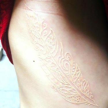 Cool White Ink Feather Tattoo
