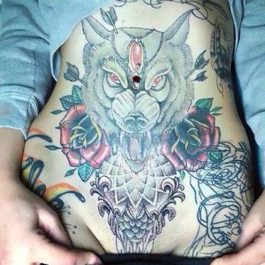 Cool Wolf Tattoo on Stomach for Girls Tattoo