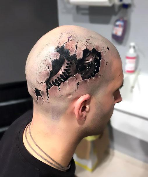 Amazing 3D Head Tattoo Idea