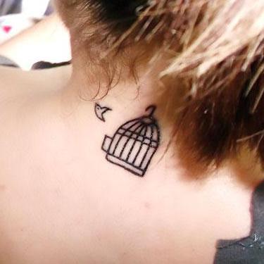 Cute Birdcage on Neck Tattoo