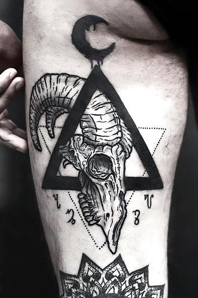 Ram Head In Triangle Tattoo Idea