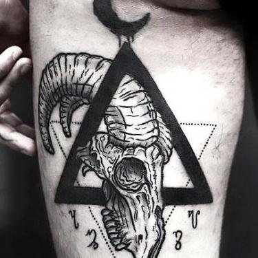 Ram Head In Triangle Tattoo