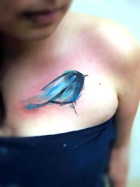 Cute Watercolor Bluebird Tattoo Idea