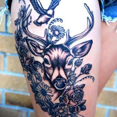 Deer on Thigh Tattoo