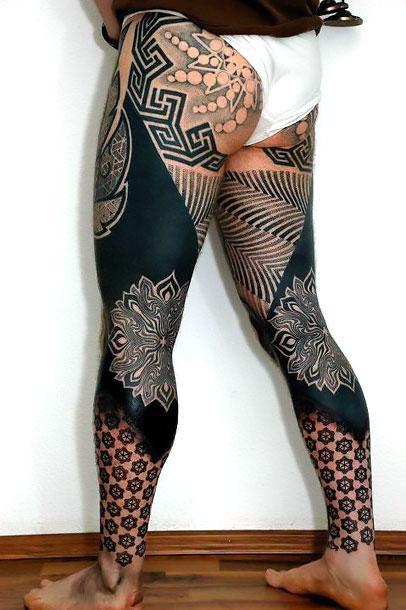 Blackwork Full Leg Tattoo Idea