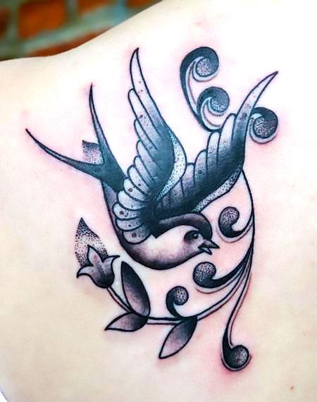 Dotwork Swallow Bird Tattoo Idea