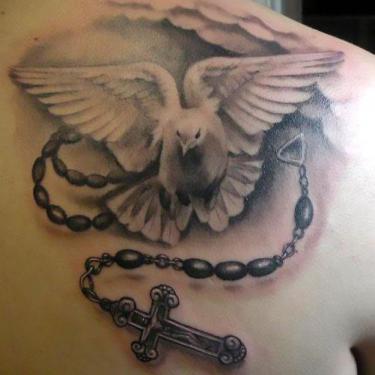 Dove and Rosary Tattoo