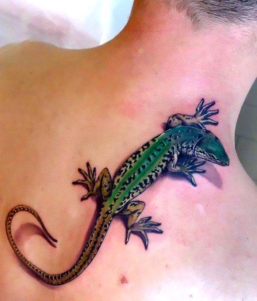 Realistic 3D Lizard Tattoo Idea