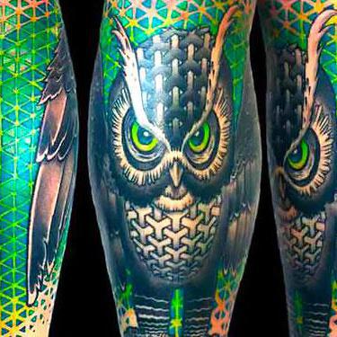 Amazing New School Owl Tattoo