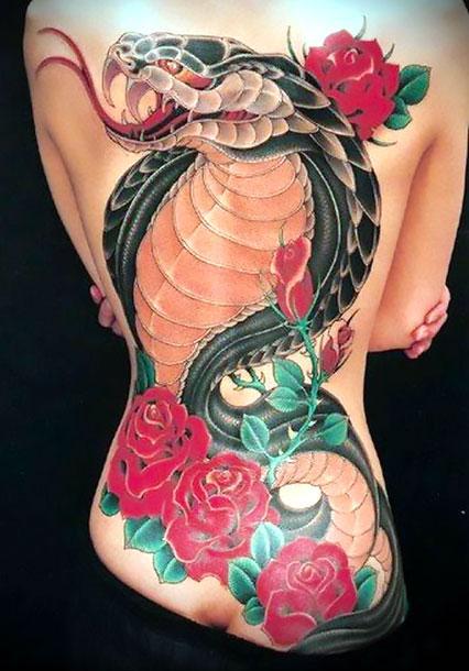 Roses Cobra Tattoo Idea