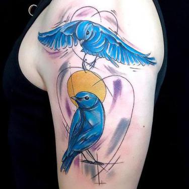 Two Bluebirds on Shoulder Tattoo