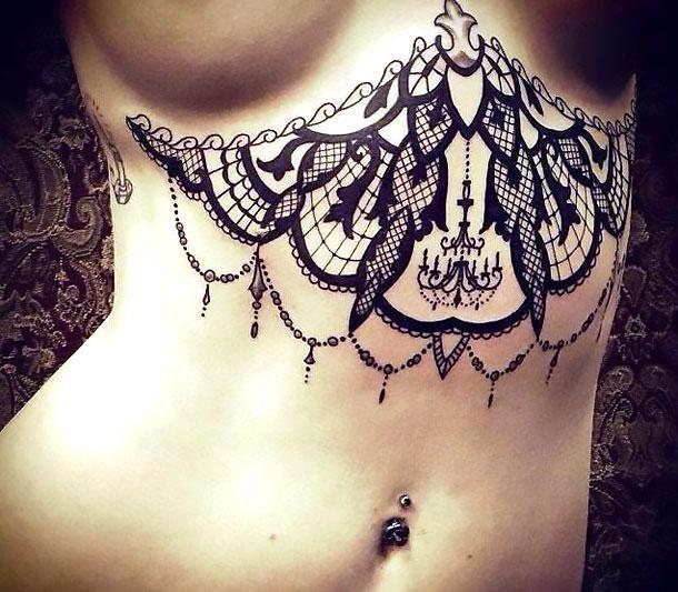 Under Breast Lace Tattoo for Women Tattoo Idea