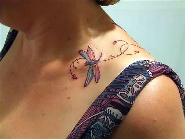 Dragonfly on Collar Bone Tattoo Idea