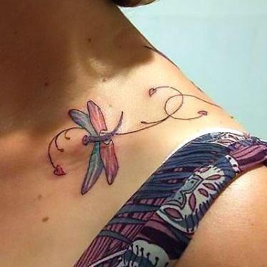 Dragonfly on Collar Bone Tattoo