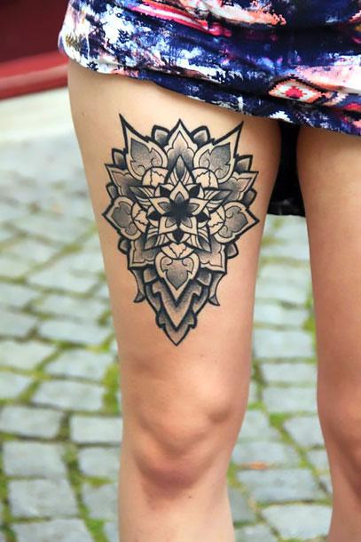 Upper Thigh Mandala Tattoo Idea
