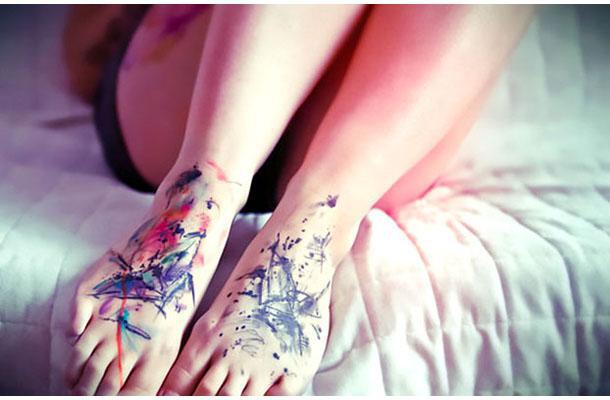 Watercolor Feet Tattoo Idea