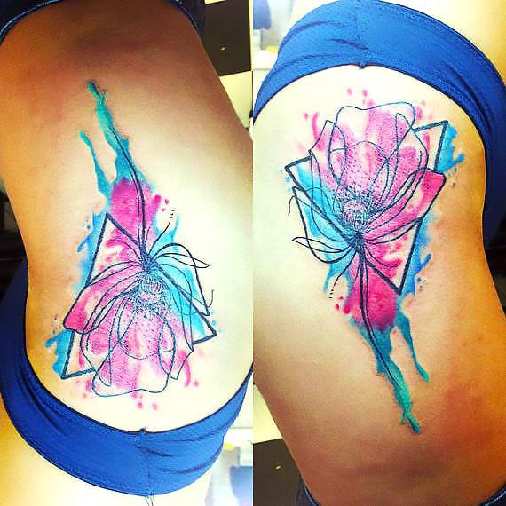 Watercolor Flower on Hip Tattoo Idea