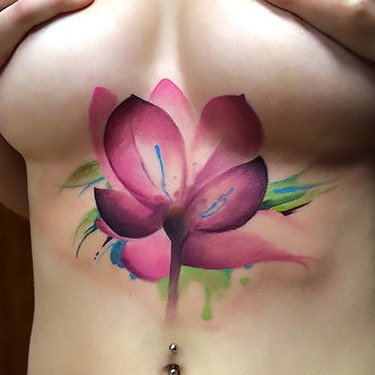 Watercolor Flower Under Breast Tattoo