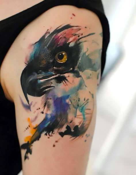 Watercolor Hawk Tattoo Idea