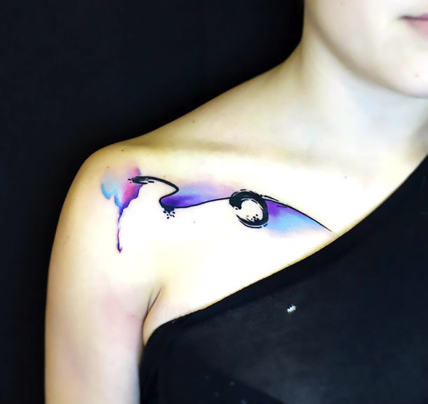 Watercolor Line on Collar Bone Tattoo Idea