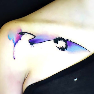 Watercolor Line on Collar Bone Tattoo