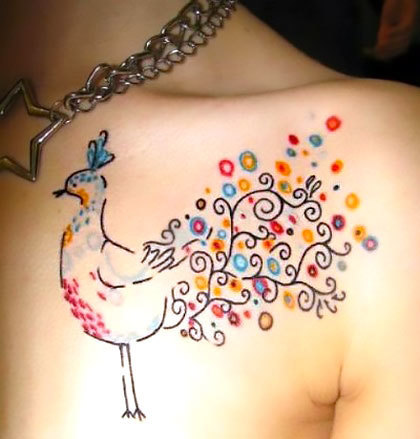 Watercolor Peacock Tattoo Idea