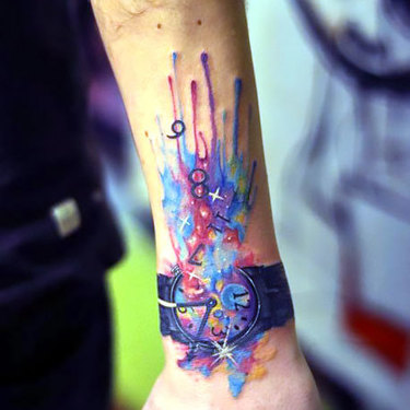 Watercolor Watch on Wrist Tattoo
