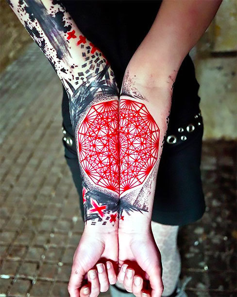 Geometric Matching Mandala Tattoo Idea