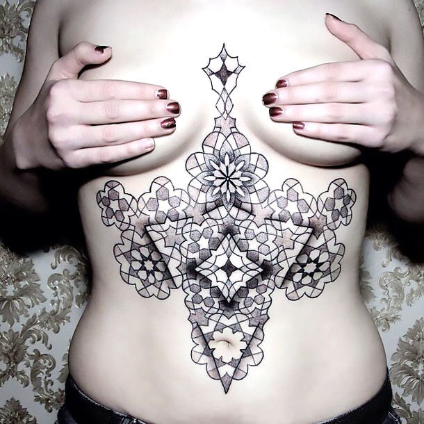 Abstract Stomach Tattoo Idea