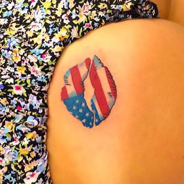 American Flag Lips On Butt Tattoo