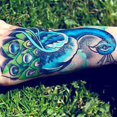 Great Peacock on Foot Tattoo
